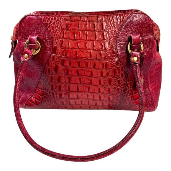 Brahmin Croc Rosetta Merlot Ombre Melbourne Red Leather Satchel Purse Dust Bag - Picture 1 of 12